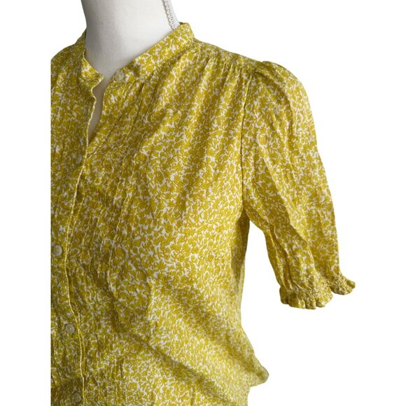 LUCKY BRAND Yellow Floral Short Sleeve Blouse Size XS - Picture 4 of 7